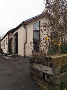 ein Haus mit einem Fenster und Blumen davor in der Unterkunft Fern Lodge Angus, Kirriemuir in Region Angus