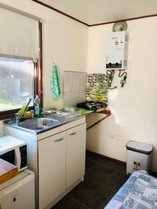 una pequeña cocina con fregadero y encimera en Departamento Eusebio Lillo, en Coyhaique