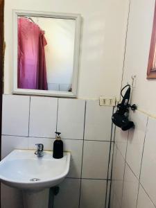 a bathroom with a sink and a mirror at Departamento Eusebio Lillo in Coihaique