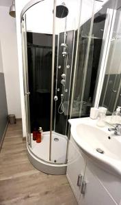 een badkamer met een douche en een wastafel bij Le Cozy Center Wi-Fi Prest'immo in Narbonne