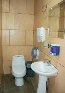 a bathroom with a toilet and a sink at Tinny House in La Fortuna #1 in Fortuna