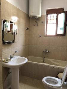 a bathroom with a sink and a toilet and a tub at Villa Garden in Berat