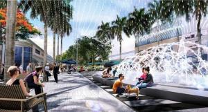 a rendering of people sitting around a fountain at Coral Gable Studio & House Free Parking & Wifi in Miami