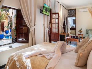 TV a/nebo společenská místnost v ubytování Riad Dar El Médina - Heated Swimming pool, jacuzzi & Spa + 37 fotografií