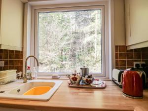 a kitchen counter with a sink and a window at Fellside View in Ambleside +30 photos