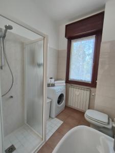 ein Badezimmer mit Toilette und Waschmaschine in der Unterkunft IseoLakeRental - GiannaRosa in Lovere