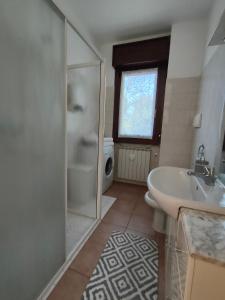 a bathroom with a sink and a toilet and a shower at Fabula Home Rental - GiannaRosa in Lovere