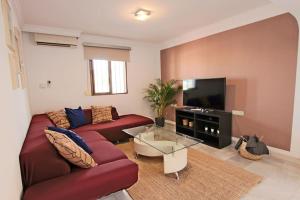 Ayma Villa Shabilla في ألاورين دي ر توري: غرفة معيشة مع أريكة وتلفزيون