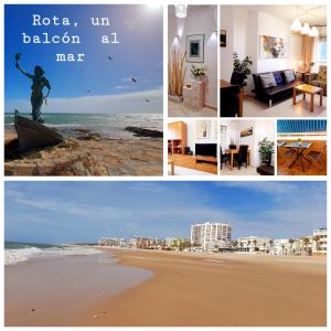a collage of pictures of a beach with a man on the beach at Mi rincón de Rota in Rota