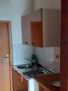 cocina pequeña con fregadero y fogones en Apartments Rudi, en Klenovica