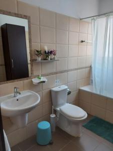 a bathroom with a toilet and a sink and a tub at Pyla Palms Resort B1 204 in Pyla