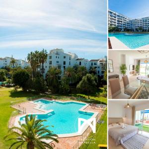 un collage di immagini di una piscina e di un edificio di VACATION MARBELLA I Central Puerto Banus Apt a Marbella