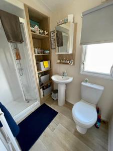 a small bathroom with a toilet and a sink at Crandley Manor Lodge in Whitstable