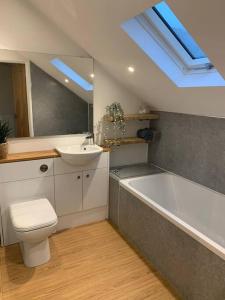 a bathroom with a toilet and a sink and a bath tub at Ridgeway View in Pembrokeshire