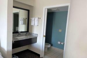 a bathroom with a sink and a toilet and a mirror at Caper House Inn in Augusta