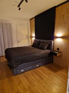 1 dormitorio con 1 cama grande y 2 lámparas en TOMAS LUX APARTMENTS, en Banja Luka