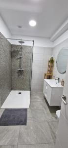 a bathroom with a shower and a toilet and a sink at Apartament Meduza in Alicante +21 photos