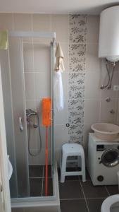 baño pequeño con ducha y lavamanos en Studio Centar en Petrovac na Mlavi