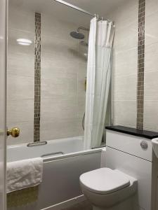 a bathroom with a toilet and a tub and a shower at Alton House Hotel in Alton
