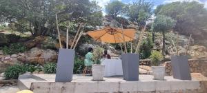 ein Tisch mit Sonnenschirm im Garten in der Unterkunft The Throne in Johannesburg