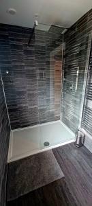 a shower with a glass enclosure in a bathroom at Large double room with spacious ensuite in Southbourne