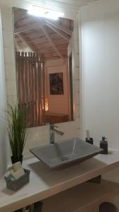 a bathroom with a sink and a mirror at Ti Cocon Des Iles, Bungalow de Charme Spa Privatif in Quartier du Fond Fleuri