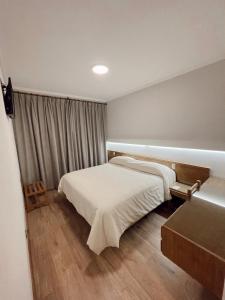 Un dormitorio con una cama grande y una ventana en HOTEL ARENALES en San Fernando del Valle de Catamarca