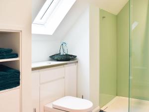 a bathroom with a toilet and a skylight at Leveret Lodge in Leavenheath