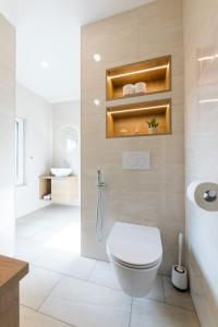 a bathroom with a toilet and a sink at Apartments Repinc in Bled