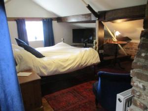 Habitación de hotel con cama y TV en Bridge Stores, en Fritton Norfolk