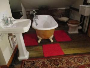uma casa de banho com uma banheira, um lavatório e um WC. em Bridge Stores em Fritton Norfolk
