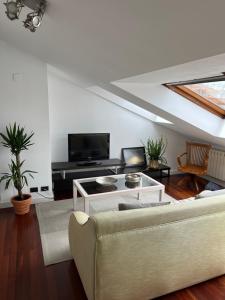 a living room with a couch and a tv at apartamento centro in Ferrol