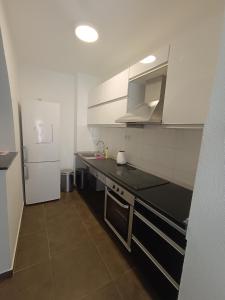 Apartman A&D في ليوبوشكي: مطبخ مع موقد وثلاجة