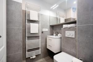a bathroom with a toilet and a mirror at Albatros OG in Tinnum