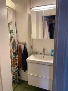 bagno con lavandino e specchio di Apartment Garbo a Stoccolma