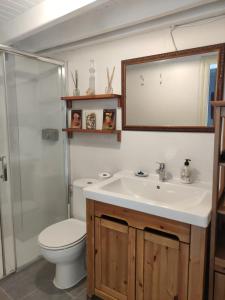 a bathroom with a sink and a toilet and a shower at Pexe na mar in Lastres