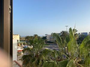 vistas a un aparcamiento con palmeras en Jandia Beach Apartment en Morro del Jable