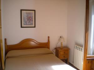 ein Schlafzimmer mit einem Bett und einem Bild an der Wand in der Unterkunft Casa Rural López Ordesa in Frajén