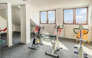 a gym with exercise equipment in a room with windows at Gorgeous Apartment In Büsum With Wifi in Büsum