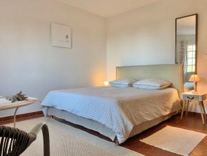 a bedroom with a large bed and a mirror at bastide derroc in Cotignac +22 photos