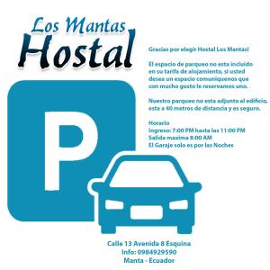 un cartel de un coche con las palabras "Los manias hospital" en Hostal Los Mantas, en Manta