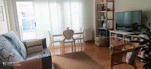 uma sala de estar com um sofá e uma televisão em Studio DORIA em Sant Boi del Llobregat