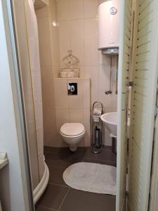 Baño pequeño con aseo y lavamanos en Guest House Ilica2rooms, en Zagreb