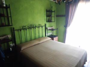 a bedroom with a bed in a green room at Tierra de Irta P B LEK in Peñíscola +13 photos