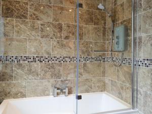 a bathroom with a shower with a bath tub at Dory in Sandown