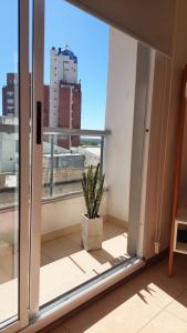 a window with a potted plant on a balcony at Urquiza 949 in Rosario