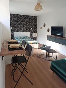 Televízia a/alebo spoločenská miestnosť v ubytovaní Superbe Appt avec cour et parking gratuit à 5min de la cité médiévale + 4 fotografie