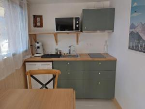 a small kitchen with a sink and a microwave at Studio Chez Suzanne in Saint-Jorioz