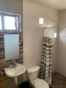 La salle de bains est pourvue de toilettes et d'un lavabo. dans l'établissement Casa DOTO, à Ciudad Sahagún