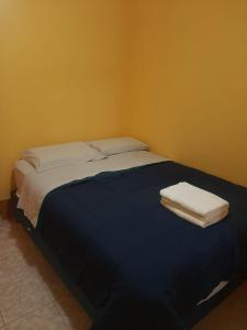 a bed with two white towels on top of it at Casa La Ruta Pisco in Pisco